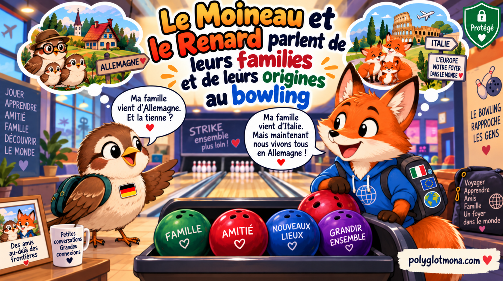Protégé : 003 sur 144 Le moineau et le renard parlent de leur famille et de leurs origines au bowling